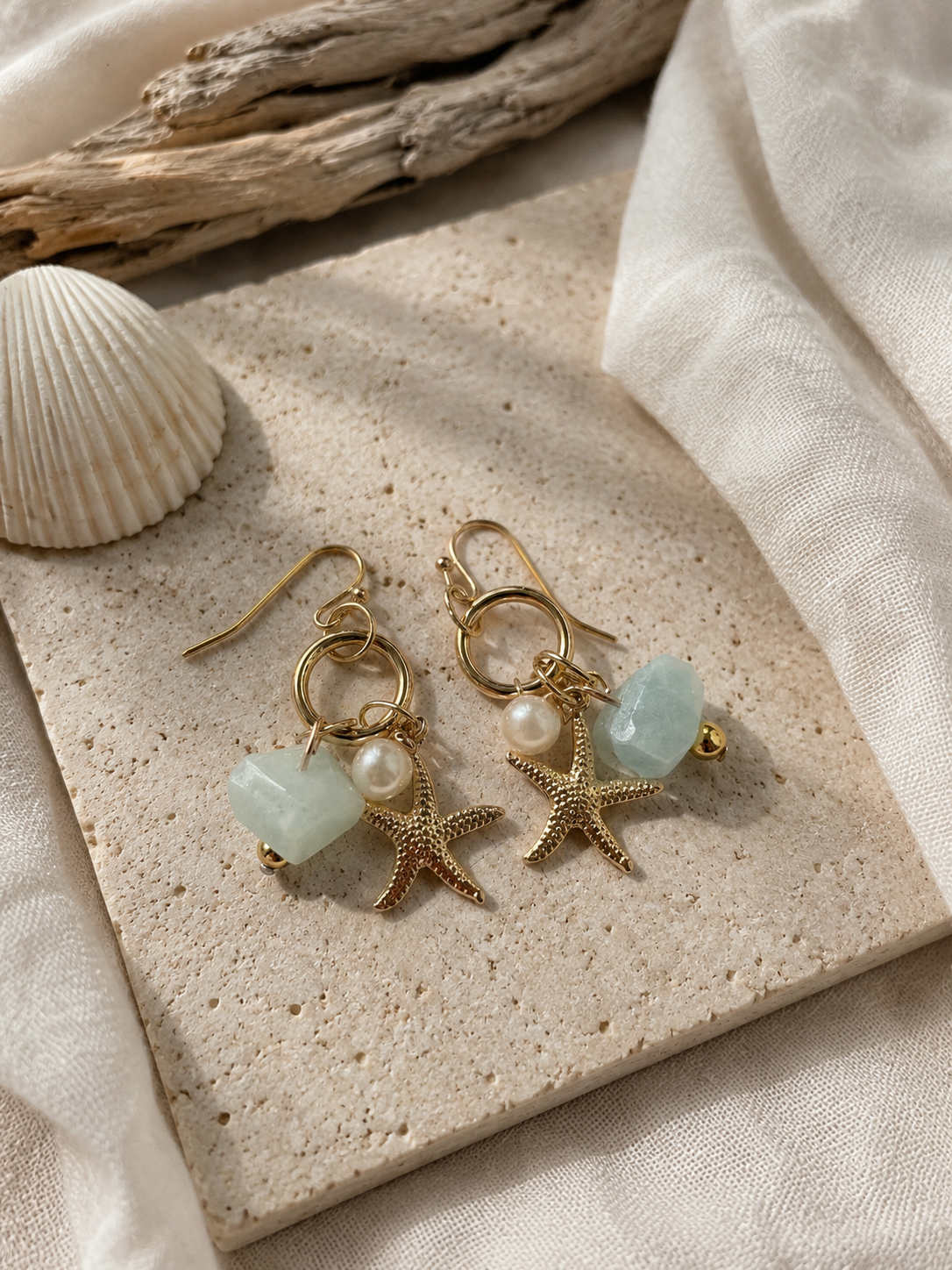 Signature Starfish - Sea Stone (Small Hoop)
